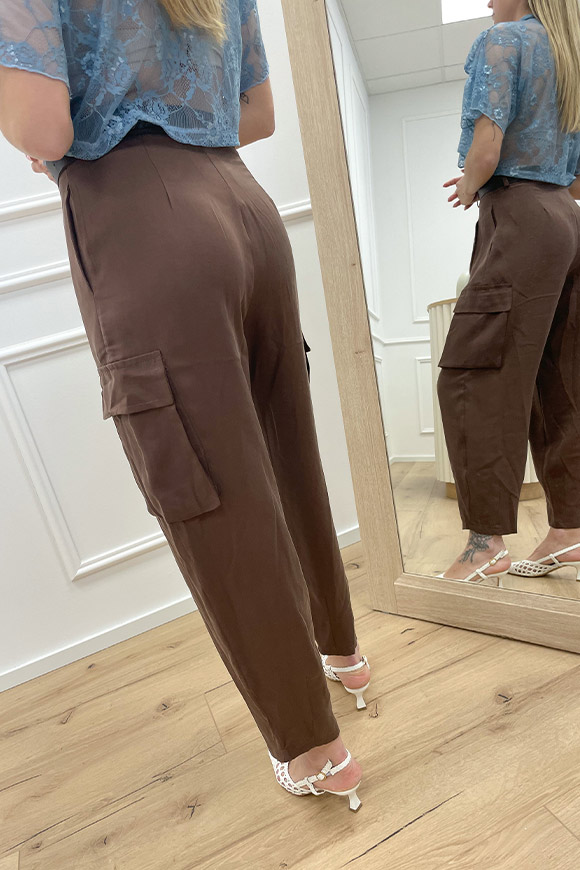 Haveone - Pantaloni cargo cioccolato fluido con cinta