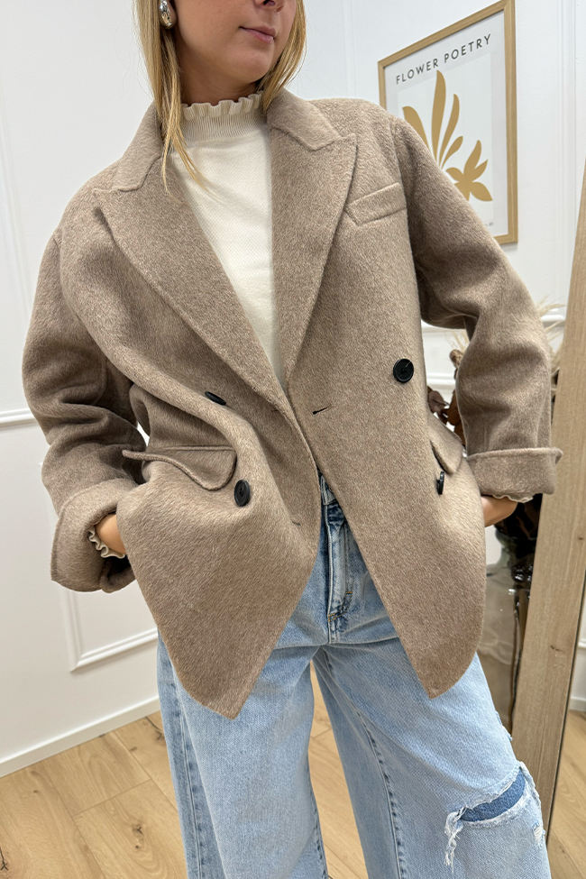 Vicolo - Cappotto corto beige mélange doppiopetto