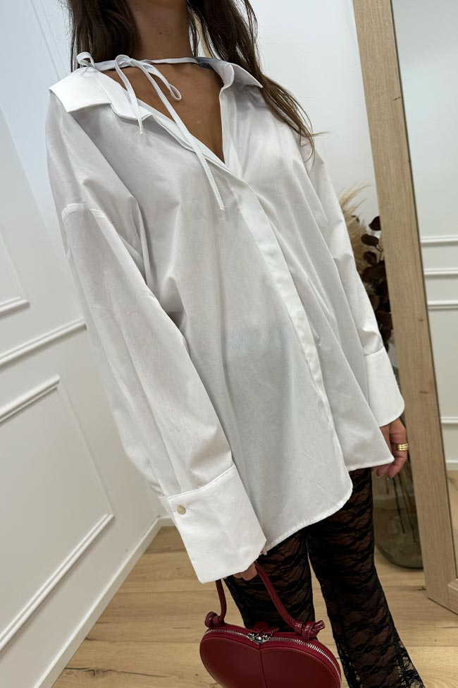 Vicolo - Camicia oversize bianca fiocco sul collo