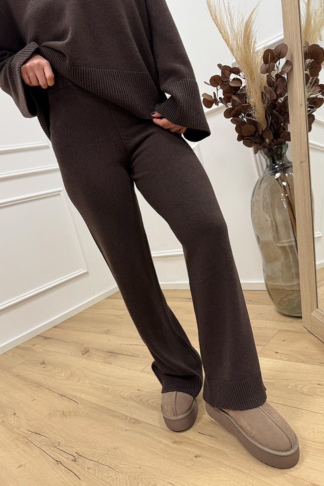 Vicolo - Pantaloni in maglia moro misto lana e cashmere