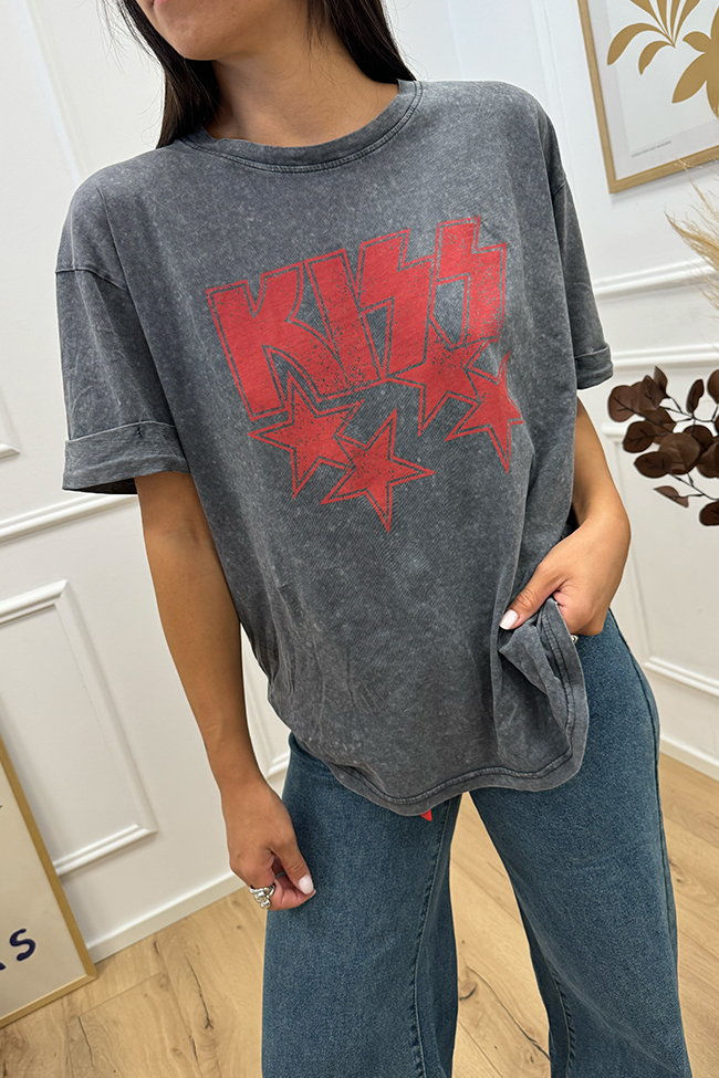 Crispy - T shirt grigia stampa Kiss