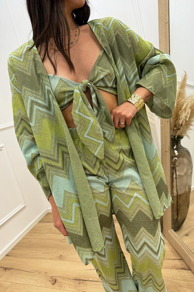 Haveone - PRE ORDINE - Kimono zig zag verde, acqua con filo lurex