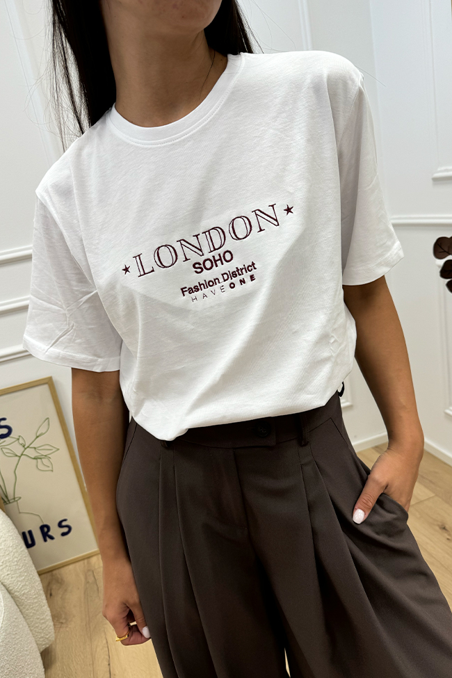 Haveone - T shirt London bianca con ricami