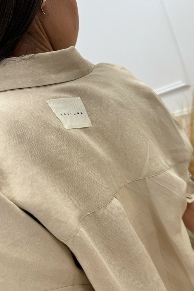 Haveone - Camicia over gesso con tasca in misto lino