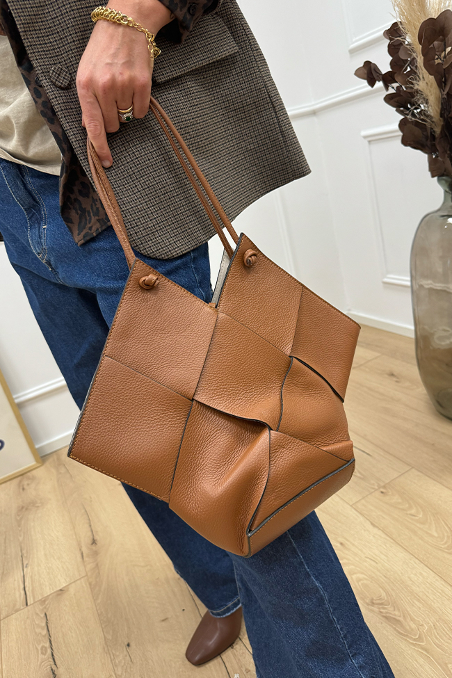 Calibro Shop - Borsa intrecciata Emily tabacco in pelle