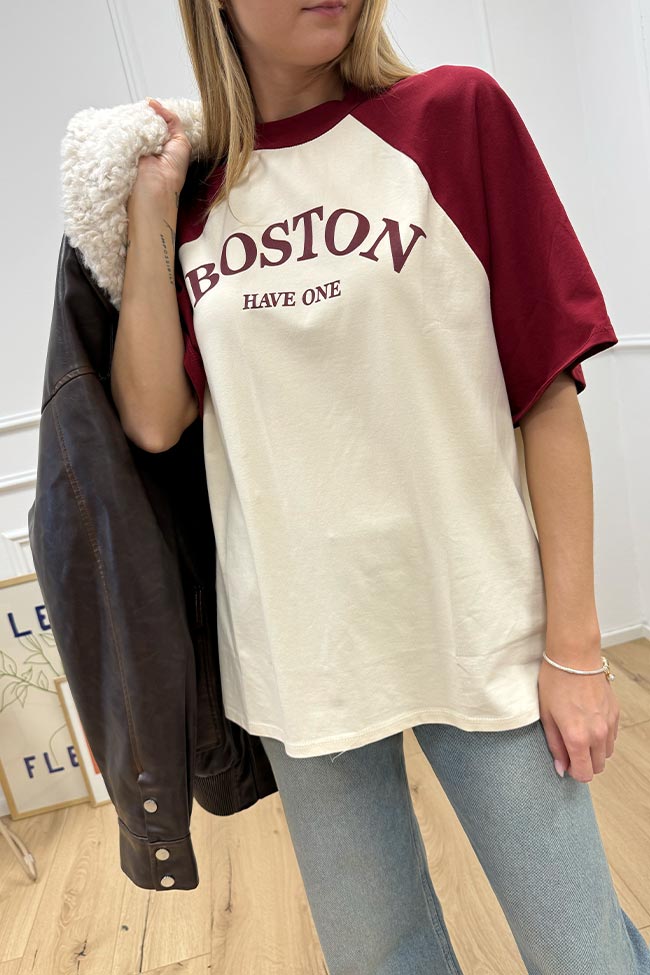 Haveone - T shirt Boston burro e bordeaux