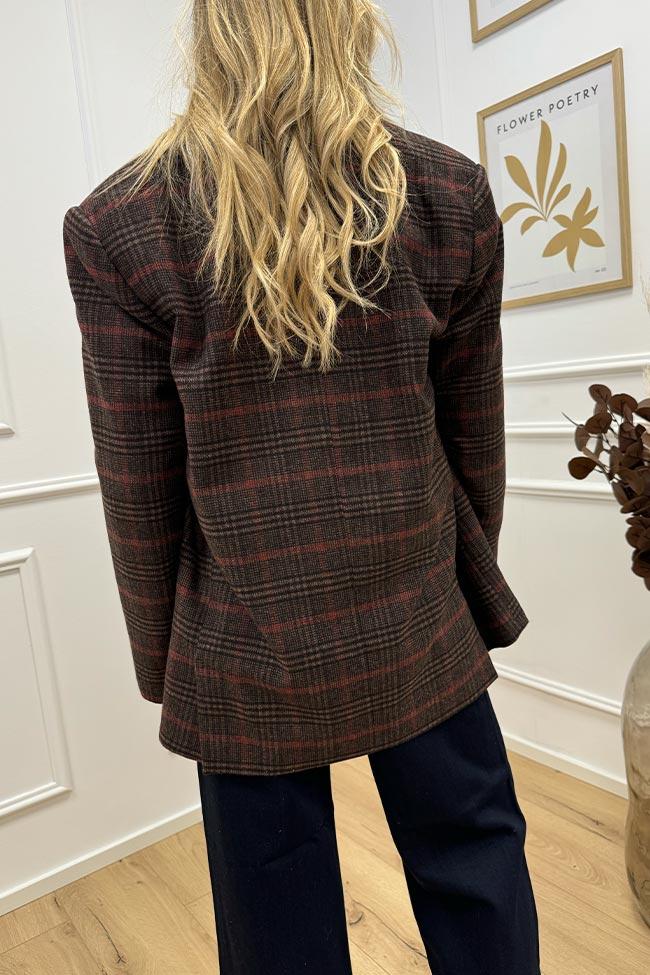 Haveone - Giacca misto lana tartan bordeaux e moro