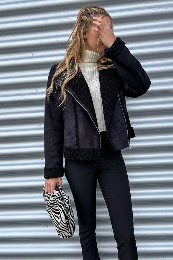 Tensione In - Black sheepskin-style shearling jacket