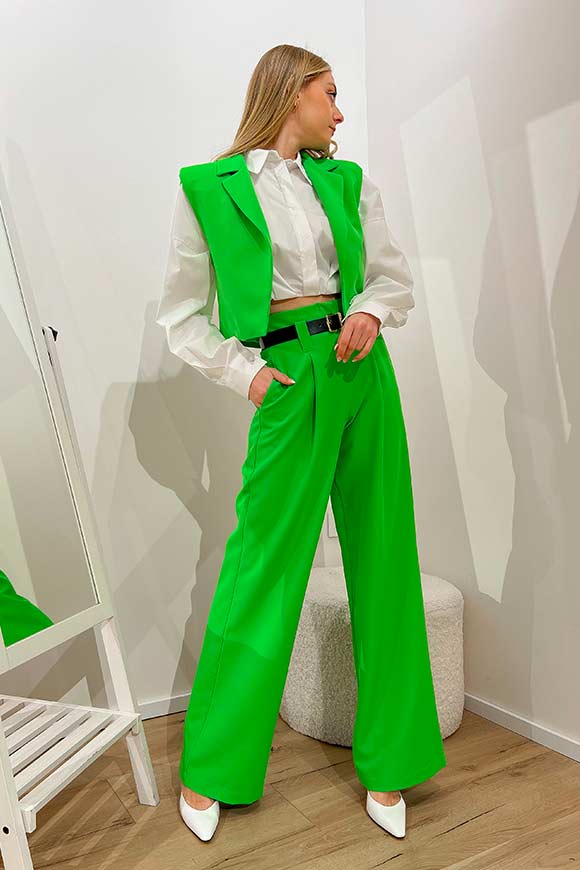 Tensione In - Grass green palazzo trousers with pleats