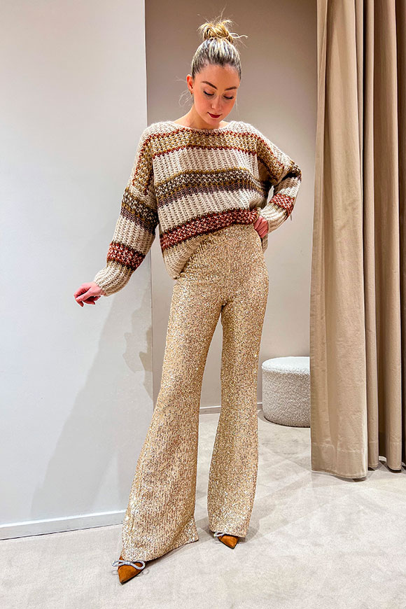 Dixie - Rust striped butter sweater with lamé thread