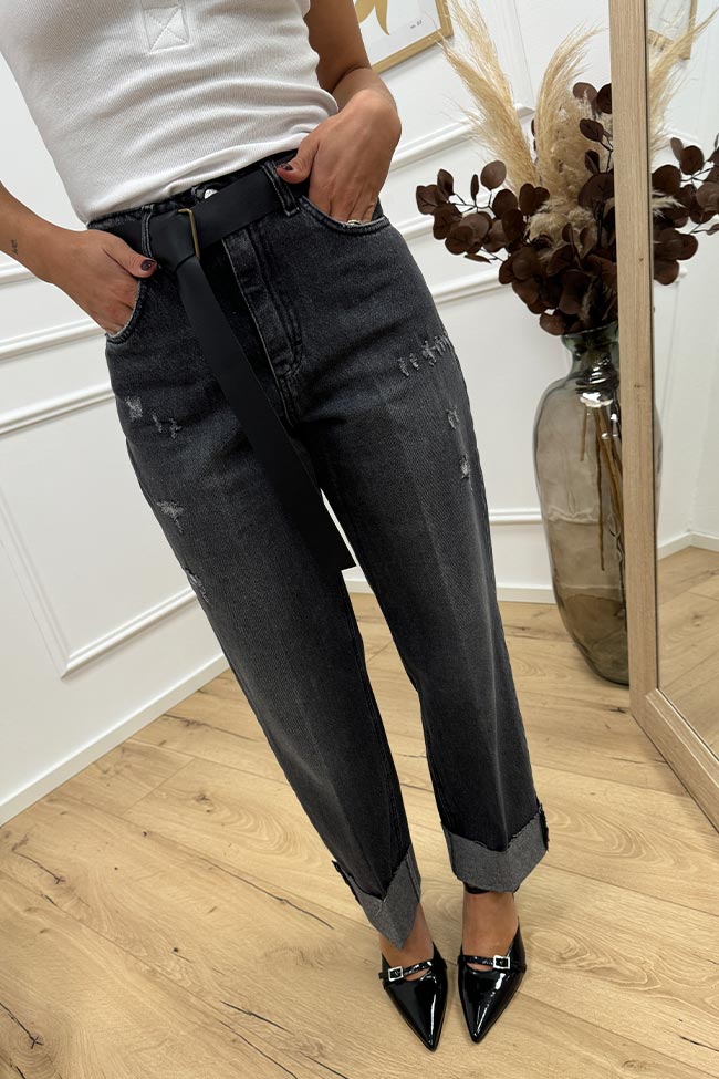 Haveone - Jeans Mandy nero con cintura