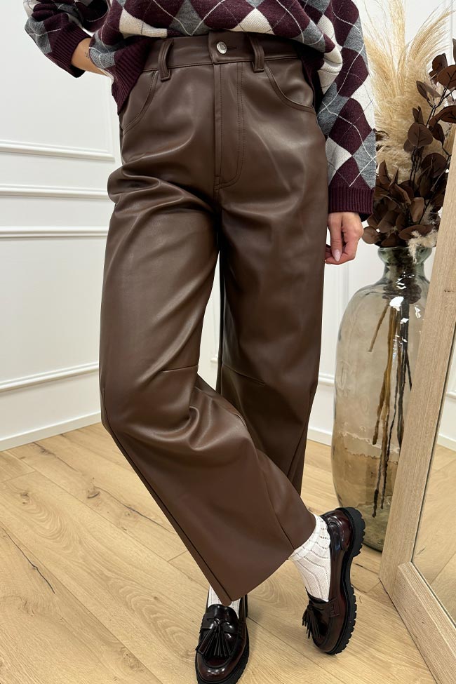 Haveone - Pantaloni moro in ecopelle con pinces ginocchio