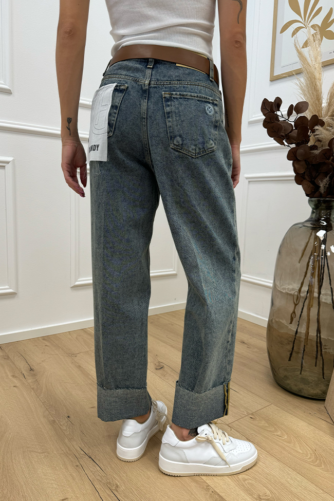 Haveone - Jeans Mandy sabbiato con cintura cuoio