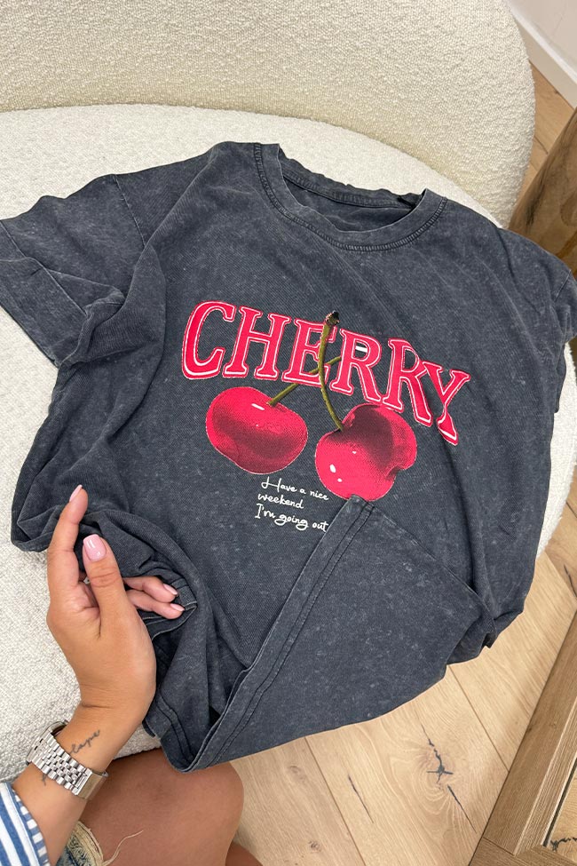 Crispy - T shirt grigia stampa "Cherry"