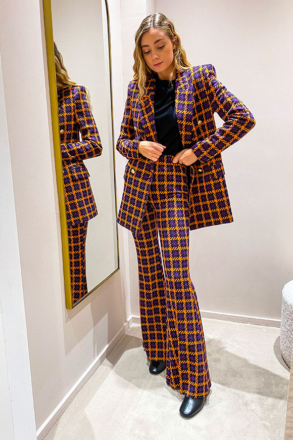 Vicolo - Purple and orange maxi houndstooth pants