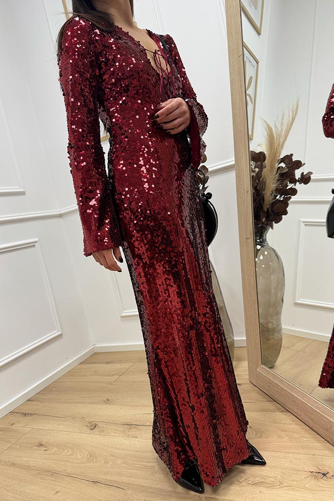 Haveone - Vestito lungo in paillettes bordeaux