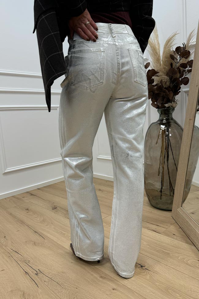 Glamorous - Jeans spalmato argento straight fit