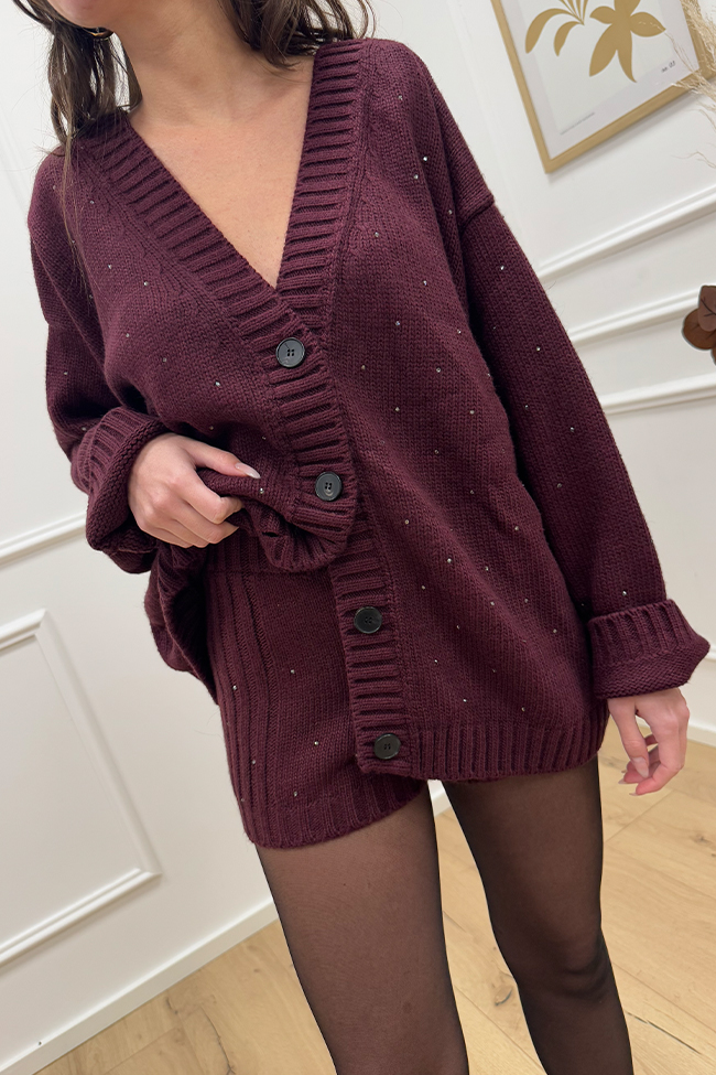 Vicolo - Cardigan over bordeaux con strass