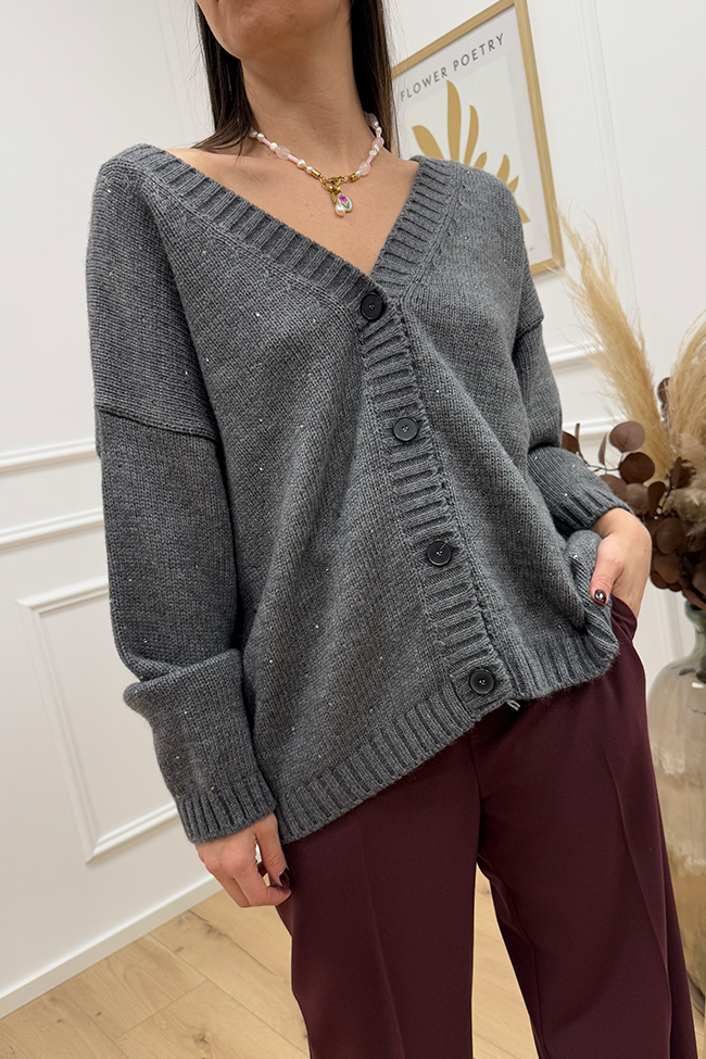 Vicolo - Cardigan over grigio con strass