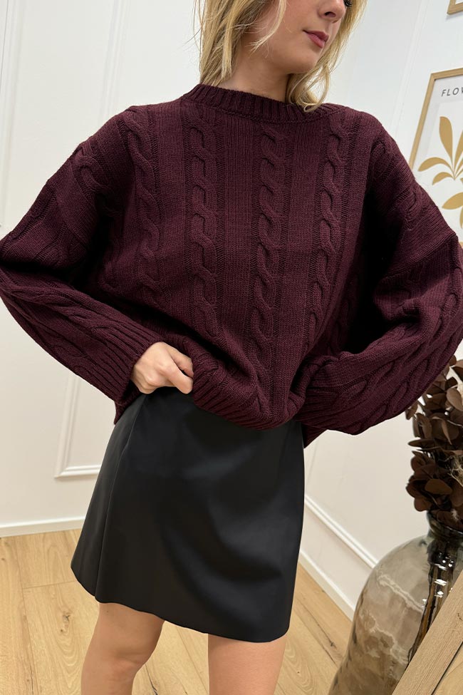 Haveone - Maglione girocollo bordeaux a trecce