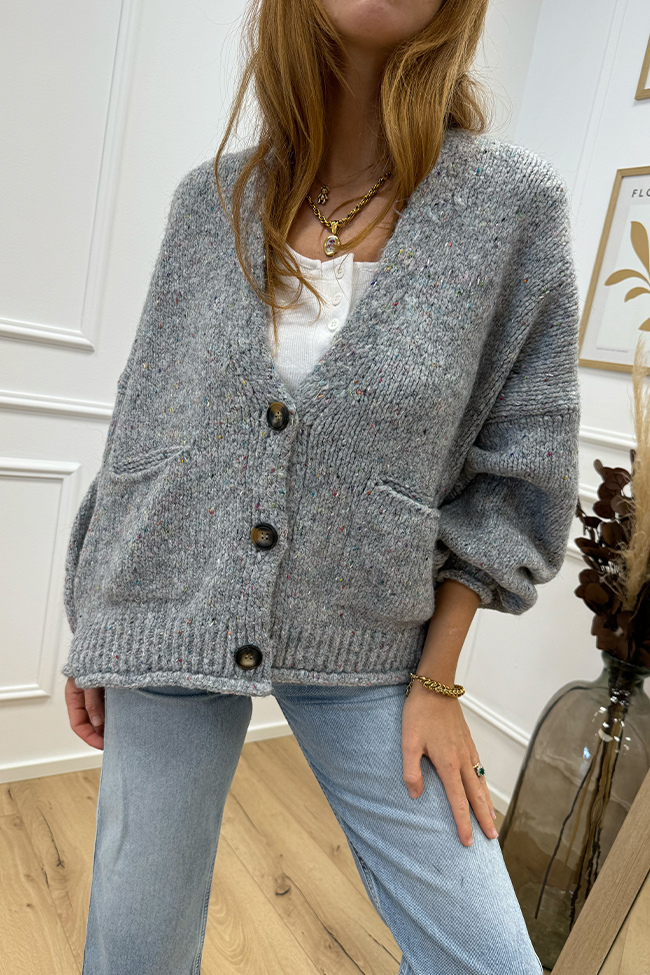 Haveone - Cardigan corto perla filo multicolor con bottoni