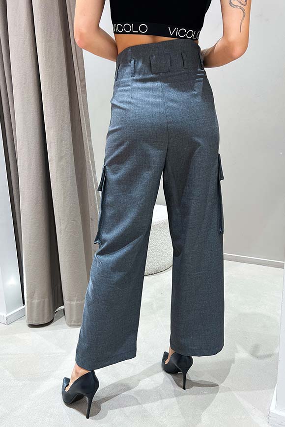 Vicolo - Pantaloni cargo grigio scuro a palazzo