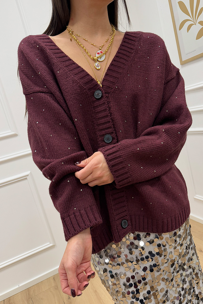 Vicolo - Cardigan over bordeaux con strass