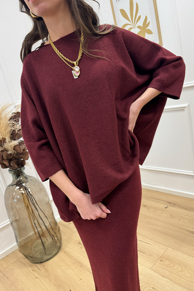 Haveone - Maxi maglia bordeaux manica a tre quarti