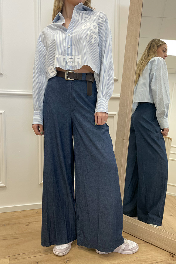 Haveone - Pantaloni palazzo in chambray con cintura