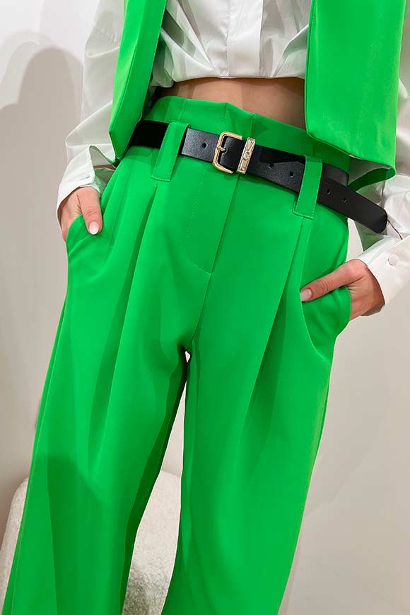 Tensione In - Grass green palazzo trousers with pleats