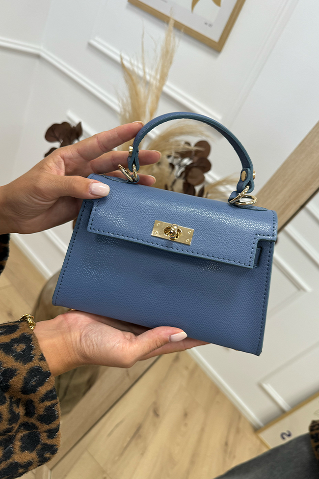 Calibro Shop - Borsa mini Kelly celeste in pelle