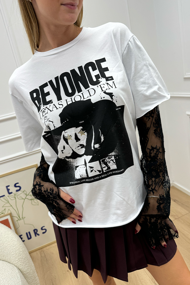 Haveone - T shirt Beyonce con manicotti in pizzo neri