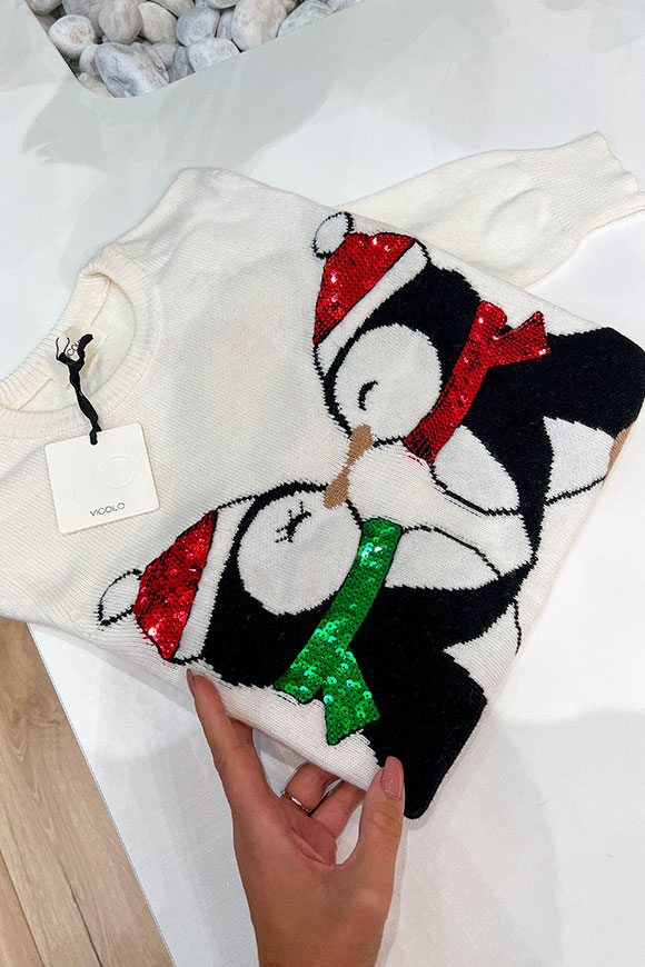 Vicolo - White sequin penguins sweater