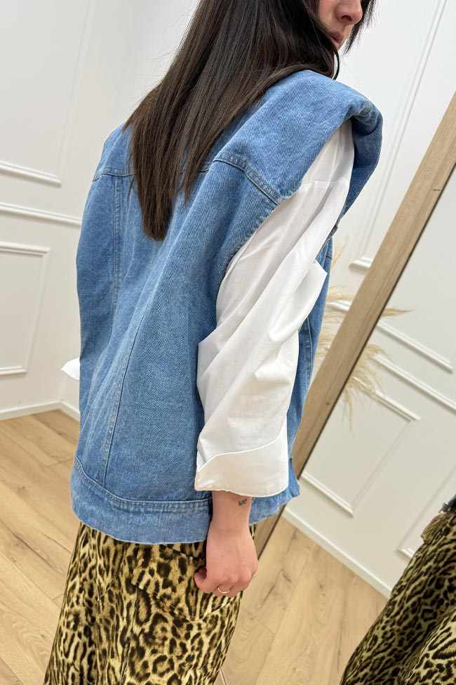 Haveone - Gilet oversize in denim con spalline