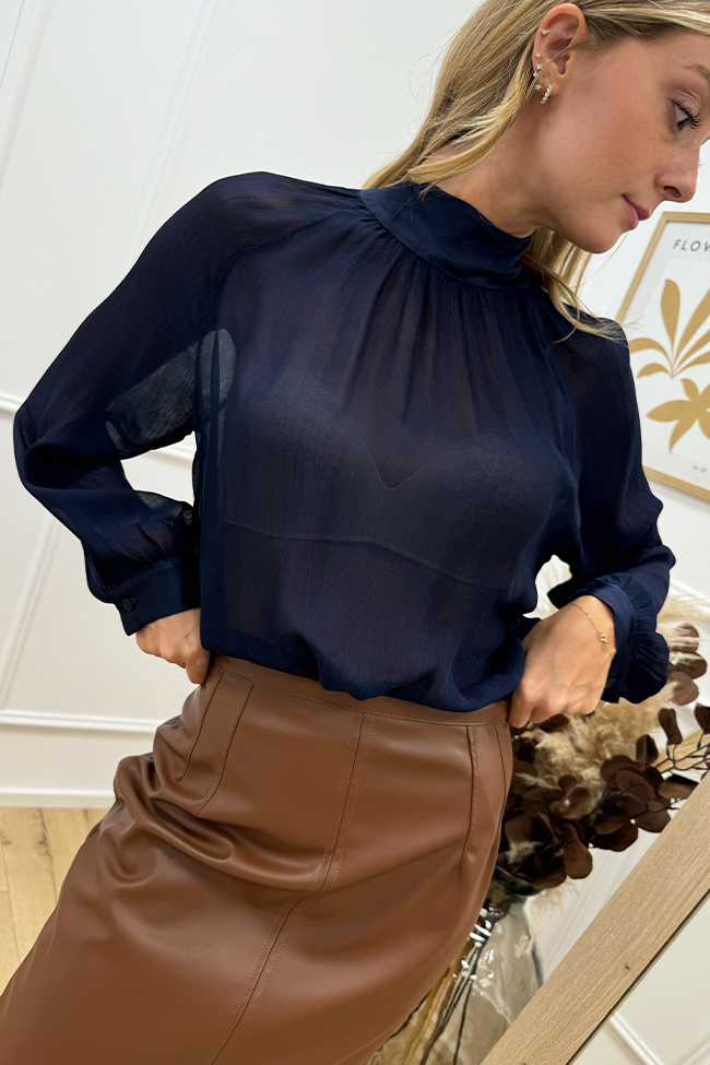 Dixie - Blusa Margot blu in crèpe arricciata