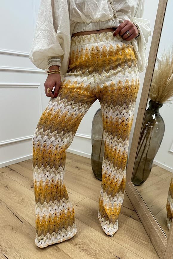 Haveone - Pantaloni stile "Missoni" senape a zampa