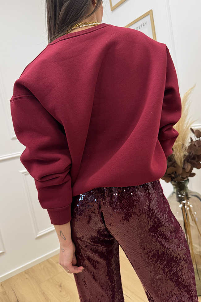 Tensione In - Felpa bordeaux con maxi fiocco in paillettes