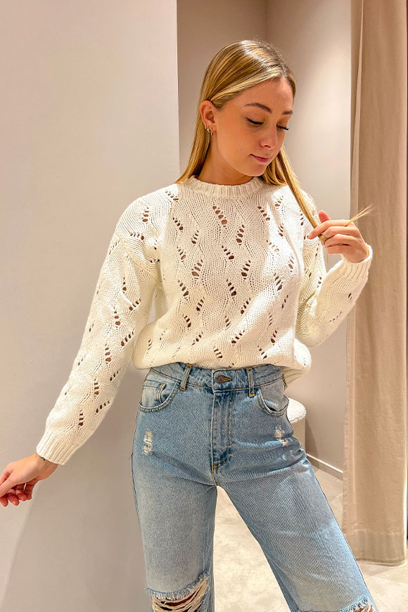 Vicolo - White openwork crewneck sweater