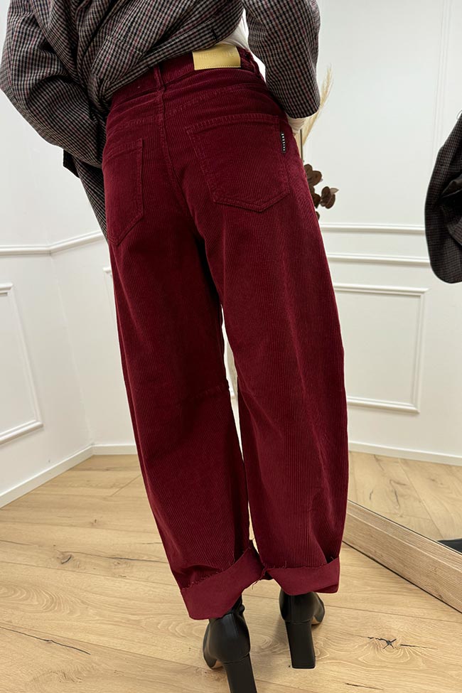 Haveone - Pantaloni Barbara bordeaux millerighe balloon fit