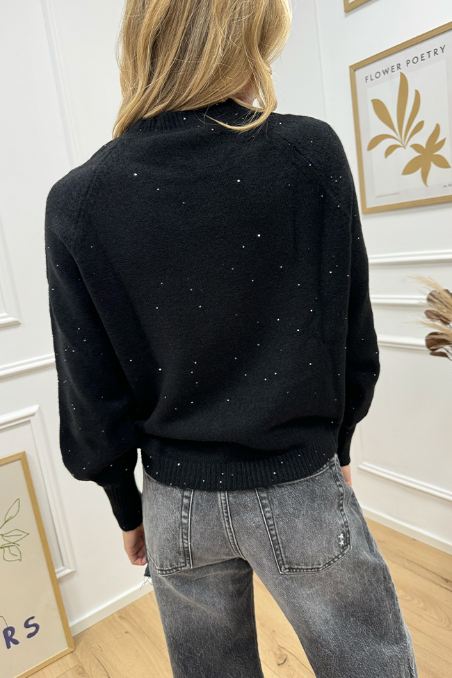 Haveone - Maglia nera manica raglan con paillettes