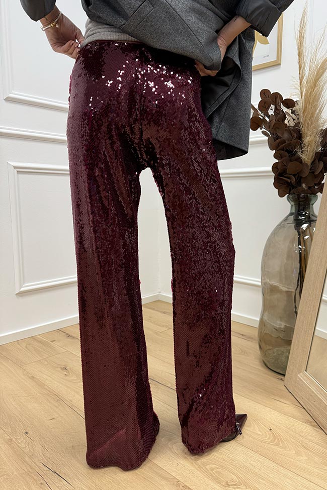 Haveone - Pantaloni in paillettes vino