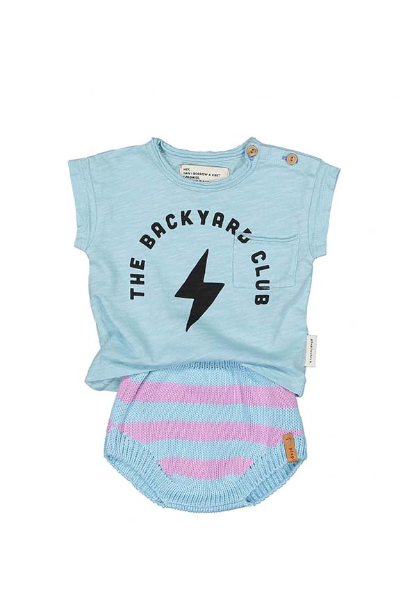 Piupiuchick - T shirt baby celeste stampa "The backyard club"