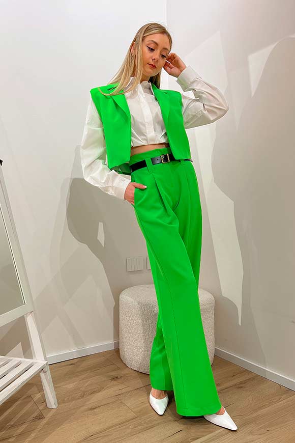 Tensione In - Grass green palazzo trousers with pleats