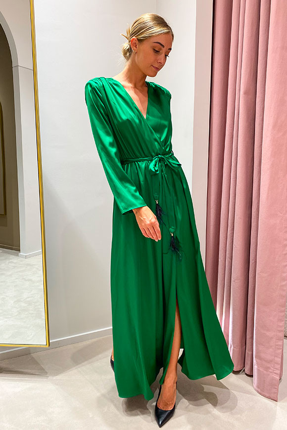 Vicolo - Long green satin dress with slit