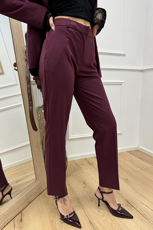 Haveone - Pantaloni basic bordeaux a sigaretta