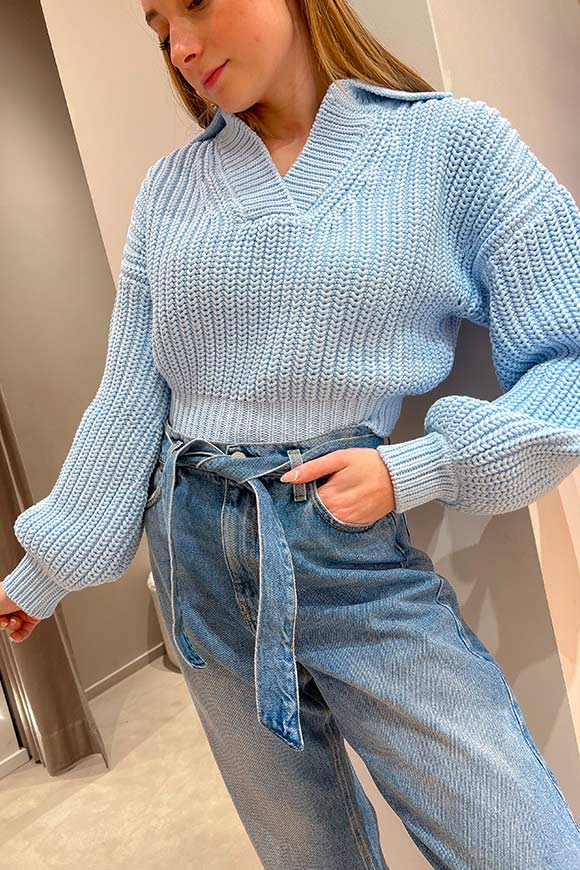 Vicolo - Light blue grain of rice polo-style sweater