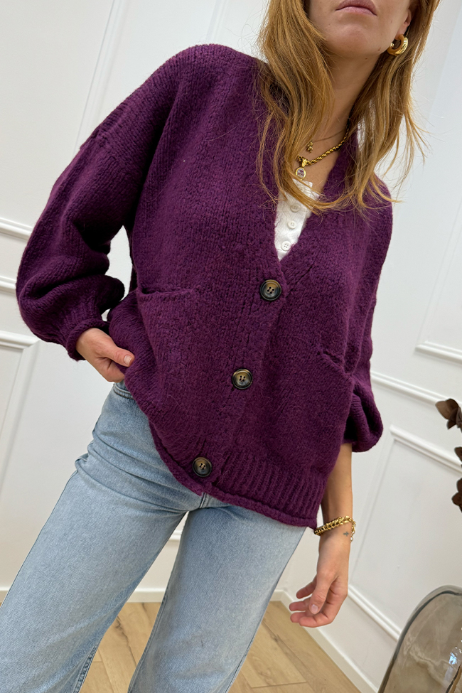 Haveone - Cardigan corto vino tre bottoni misto alpaca