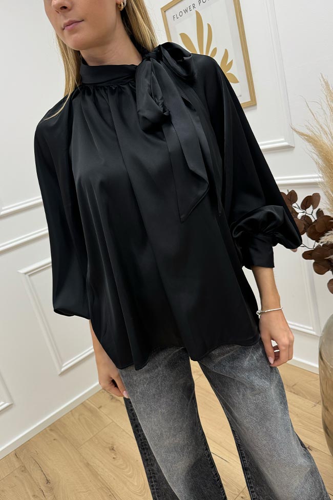 Vicolo - Blusa Ines nera con fiocco