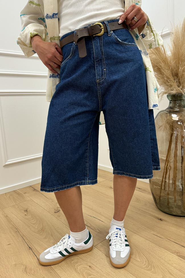 Tensione In - Bermuda "Giusi" denim blu scuro con cintura