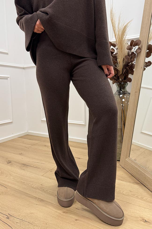 Vicolo - Pantaloni in maglia moro misto lana e cashmere